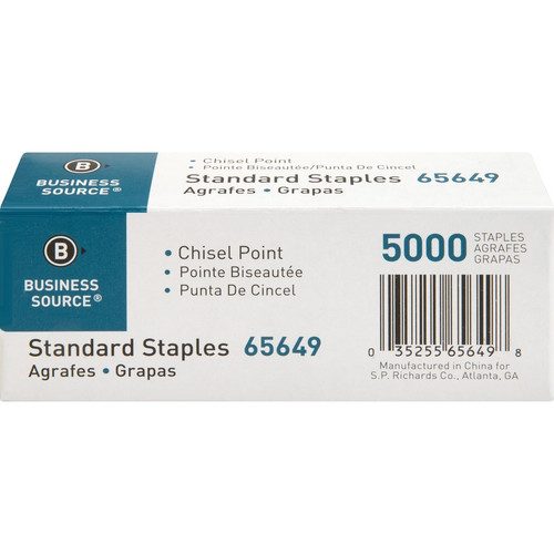 Business Source Standard Staples - 210 Per Strip - 1/4" Leg - 1/2" Crown - Holds 30 Sheet(s) - - / (BSN65649)