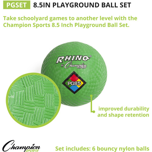 Champion Sports Playground Ball - 8.50" - Nylon - Red, Yellow, Green, Orange, Purple, Royal Blue - (CSIPGSET)