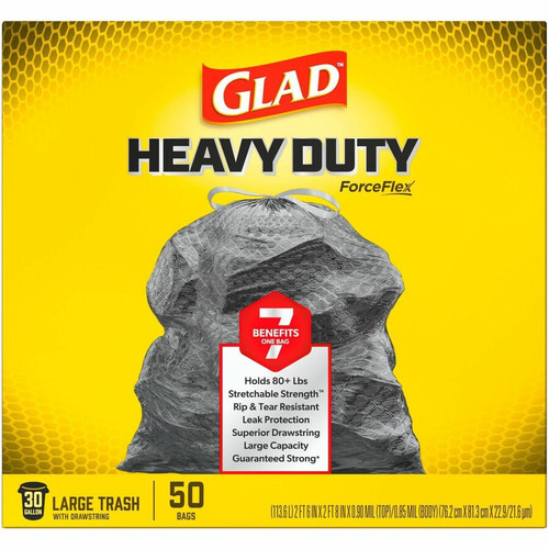 Glad ForceFlexPlus Drawstring Large Trash Bags - Large Size - 30 gal Capacity - 30" Width x 32.01" (CLO78997)