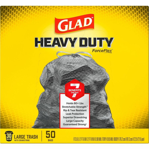 Glad ForceFlexPlus Drawstring Large Trash Bags - Large Size - 30 gal Capacity - 30" Width x 32.01" (CLO78997)