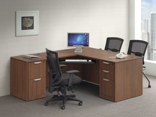 L-Shaped Desk with Optional Pair of 2 and 3 Drawer Pedestal and Keyboard Tray, MOSWSXC1061