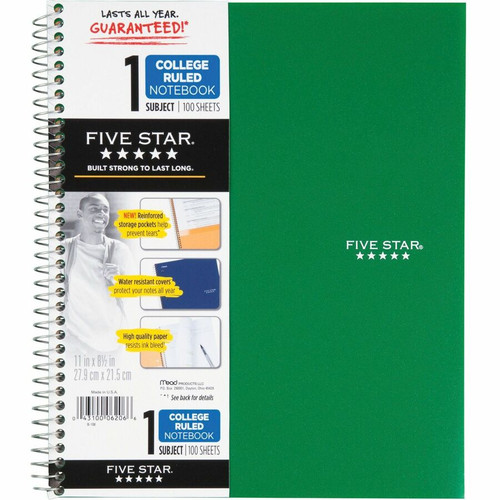 Five Star Wirebound Notebooks - 100 Sheets - Wire Bound - 11" x 8 1/2" - White Paper - Assorted - - (MEA06206)