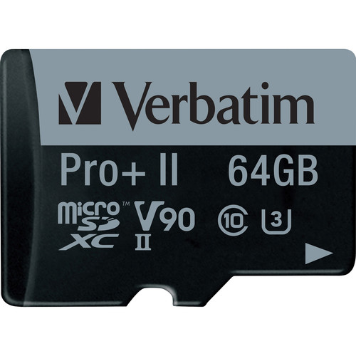 Verbatim Pro II Plus 64 GB Class 10/UHS-II (U3) microSDXC - 1 Pack - 295 MB/s Read - 255 MB/s Write (VER99168)