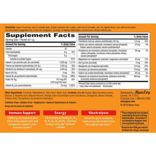 Emergen-C Super Orange Vitamin C Drink Mix - For Immune Support - Super Orange - 1 Each - 30 Per (GKC30203)