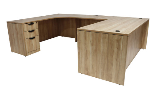 U-Shaped Desk with 3 Drawer Deluxe Full Pedestal, Curved, MOSSUITEPL63