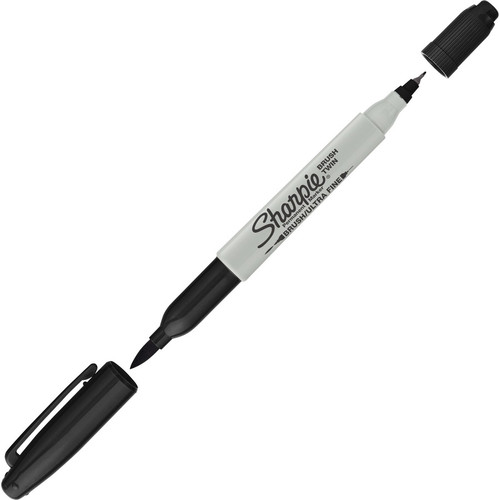 Sharpie Brush Twin Permanent Markers - Ultra Fine Marker Point - Brush Marker Point Style - Black - (SAN2152698)