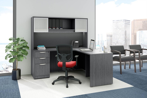 Classic Executive L-Shaped Desk with Hutch and Optional Drawers,MOSSUITEPL93