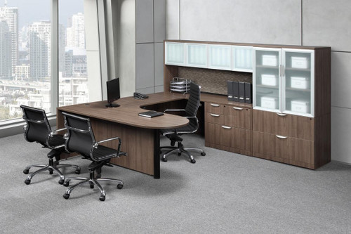 Classic Executive U-Shape Peninsula Desk with Hutch and Lateral File Storage and Optional Drawers, MOSSUITEPL101