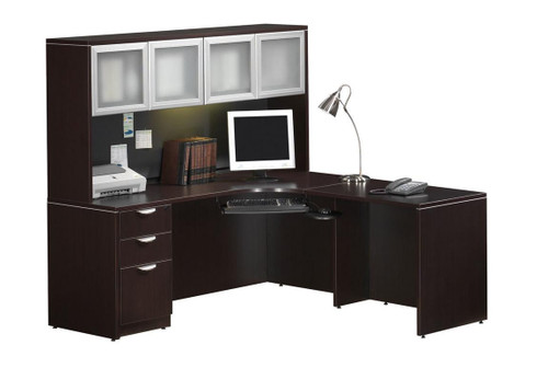 Classic Executive L-Shaped Desk with Keyboard Tray, Hutch and Optional Drawers