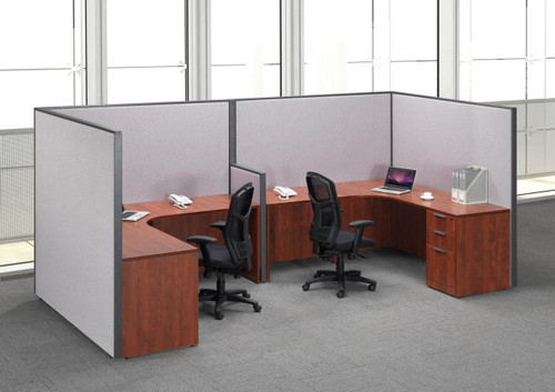 Classic Executive L-Shaped 2 Person Cubicle Desk Set with Optional Drawers