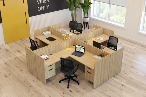 Classic Executive L-Shaped Quad Workstations with Optional Drawers