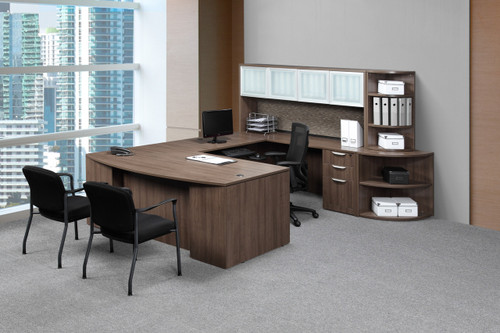 Classic Executive Bowfront U" Workstation with Bookcases, Hutch and Optional Drawers Classic Executive Bowfront U" Workstation with Bookcases, Hutch and Optional Drawers