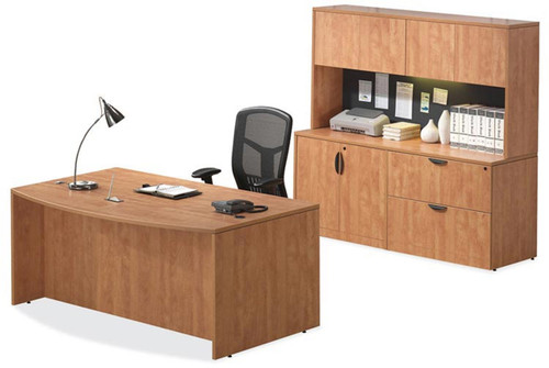 Classic Executive Bowfront Desk with Wall Unit Office Suite and Optional Drawers