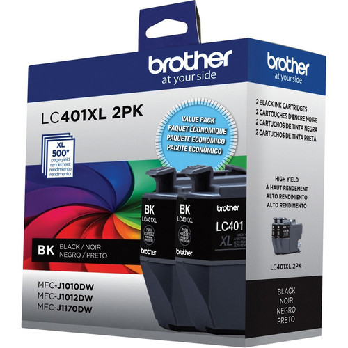 Brother LC401XL2PKS Original High Yield Inkjet Ink Cartridge - Black - 2 Pack - 500 Pages (BRTLC401XL2PKS)