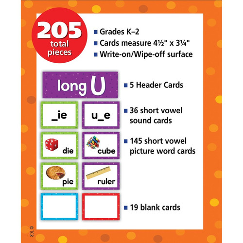 Teacher Created Resources Long Vowels Pocket Chart Cards - Skill Learning: Long Vowels - 205 Pieces (TCR20851)