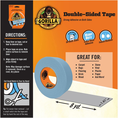 Gorilla Double-Sided Tape - 24 ft Length x 1.40" Width - 1 Roll - Gray (GOR100925)
