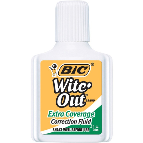 BIC Extra Coverage Correction Fluid, White, 12 Pack - Foam Brush Applicator - 20 mL - White - 1 (BICWOFEC12WE)