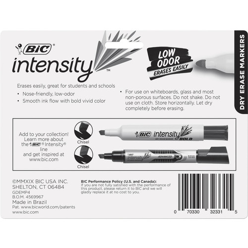 BIC Intensity Low Odor Dry Erase Marker, Tank, Assorted, 4 Pack - Chisel Marker Point Style - - 4 (BICGDEMP41ASST)