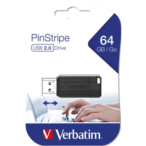 64GB PinStripe USB Flash Drive - Black - 64GB - Black (VER49065)