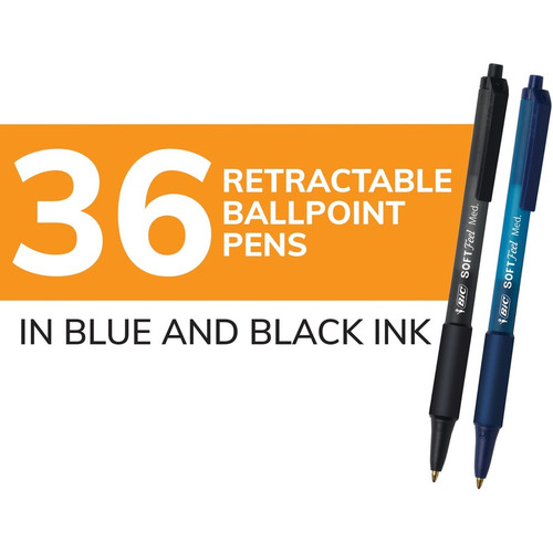 BIC Soft Feel Retractable Ball Point Pen Medium, Assorted, 36 Pack - Medium Pen Point - 1 mm Pen - (BICSCSM361AST)