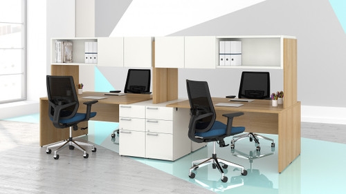 4 Person Desk with Hutch and Drawers, MOSCAQSPLAN11, CAQSPLAN11