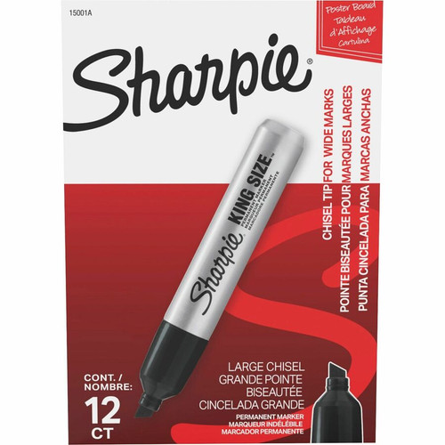 Sharpie King Size Permanent Markers - Bold Marker Point - Chisel Marker Point Style - Black - - 12 (SAN15001A)