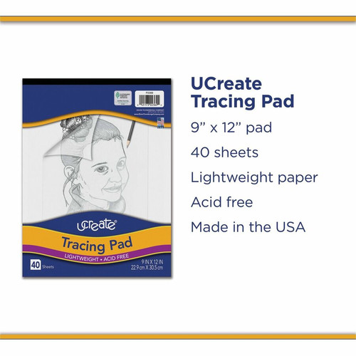 UCreate Tracing Pad - 40 Sheets - Plain - Unruled Margin - 9" x 12" - Transparent Paper - - 40 / (PAC2369)