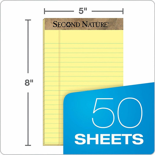 TOPS Second Nature Recycled Jr Legal Writing Pad - 50 Sheets - 0.28" Ruled - 15 lb Basis Weight - - (TOP74840)