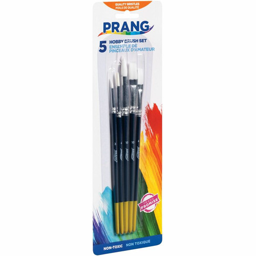 Prang Multipurpose Hobby Brush Set - 5 Brush(es) - Assorted Wood Red Handle - Aluminum Ferrule (DIX94005)