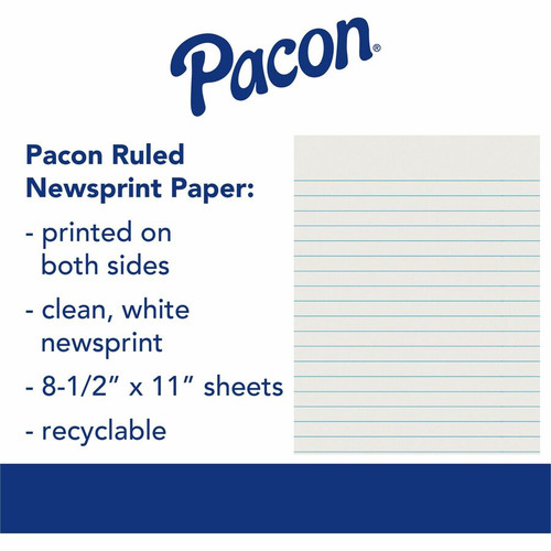 Pacon Newsprint Practice Paper - 500 Sheets - 0.38" Ruled - Letter - 8 1/2" x 11" - White Paper - 1 (PAC2603)