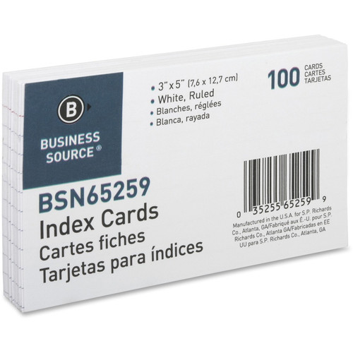 Business Source Ruled Index Cards - 5" Width x 3" Length - 100 / Pack (BSN65259)
