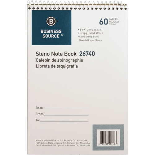 Business Source Steno Notebook - 60 Sheets - Wire Bound - Gregg Ruled Margin - 15 lb Basis Weight - (BSN26740)