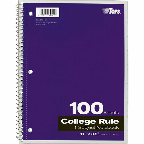 TOPS 1 - subject College - ruled Notebook - Letter - 100 Sheets - Wire Bound - Letter - 8 1/2" x - (TOP65161)