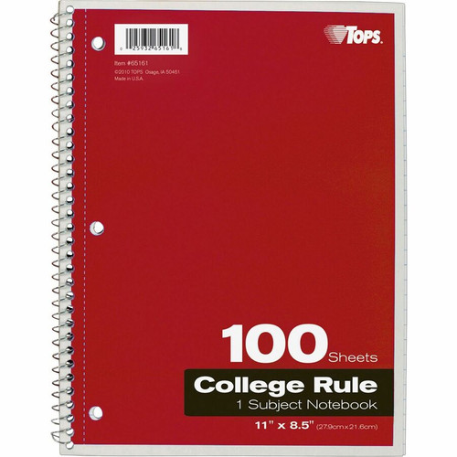 TOPS 1 - subject College - ruled Notebook - Letter - 100 Sheets - Wire Bound - Letter - 8 1/2" x - (TOP65161)