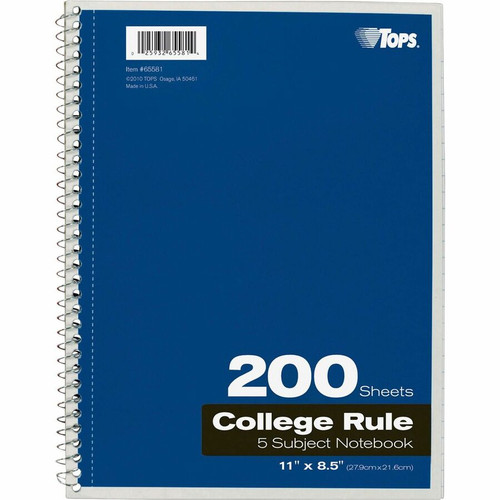 TOPS 5 - subject College - ruled Notebooks - Letter - 200 Sheets - Wire Bound - Letter - 8 1/2" x - (TOP65581)