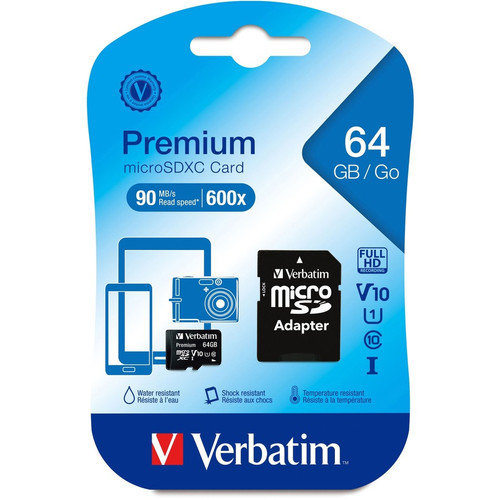 64GB Premium microSDXC Memory Card with Adapter, UHS-I V10 U1 Class 10 - 64GB (VER44084)