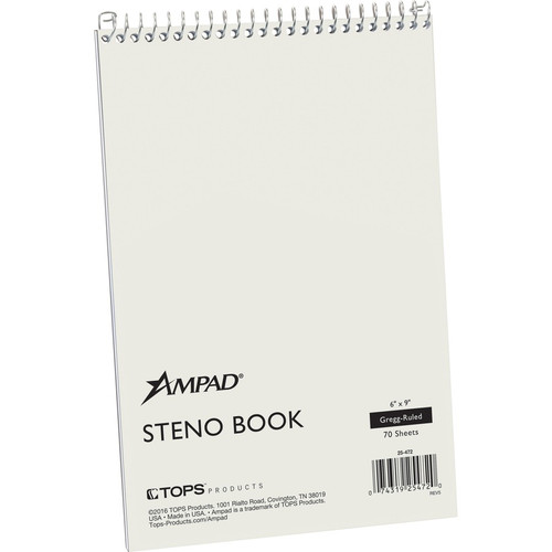 Ampad Kraft Cover Steno Book - 70 Sheets - Wire Bound - 0.34" Ruled - Gregg Ruled Margin - 15 lb - (TOP25472)
