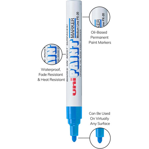 uni uni-Paint PX-20 Oil-Based Paint Marker - Medium Marker Point - Blue Oil Based Ink - White (UBC63603DZ)