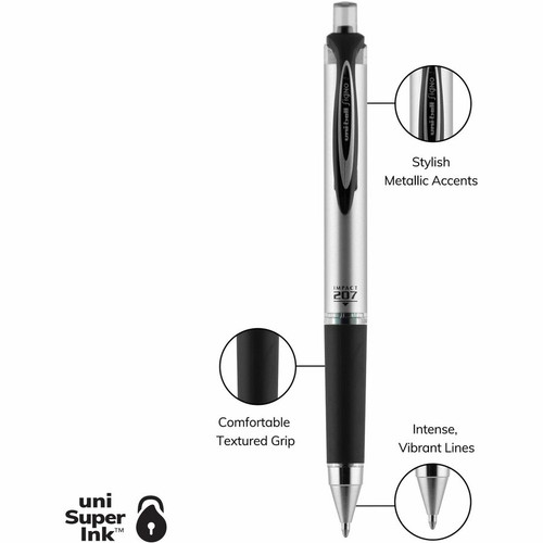 uniball 207 Impact RT Gel Pens - Bold Pen Point - 1 mm Pen Point Size - Refillable - - Black (UBC65870DZ)