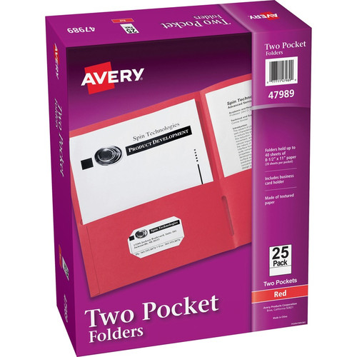 Avery Letter Pocket Folder - 8 1/2" x 11" - 40 Sheet Capacity - 2 Internal Pocket(s) - Paper - (AVE47989CT)