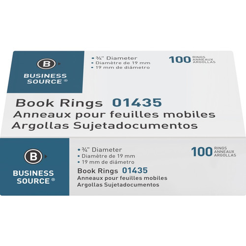 Business Source Standard Book Rings - 0.8" Diameter - Silver - 100 / Box (BSN01435)