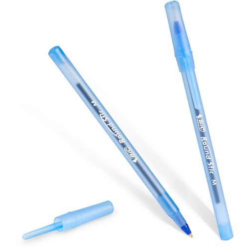 BIC Round Stic Ballpoint Pens - Medium Pen Point - Blue - Blue Barrel - 72 / Bundle (BICGSM11BEBD)