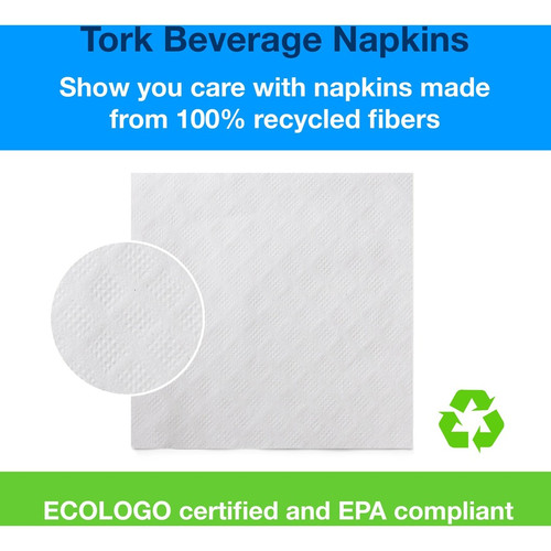 Tork White Beverage Napkin, 1/4 Fold 1-ply, 9.4" x 9.4" , 8 x 500 napkins, B1141A - Tork White 1/4 (TRKB1141A)