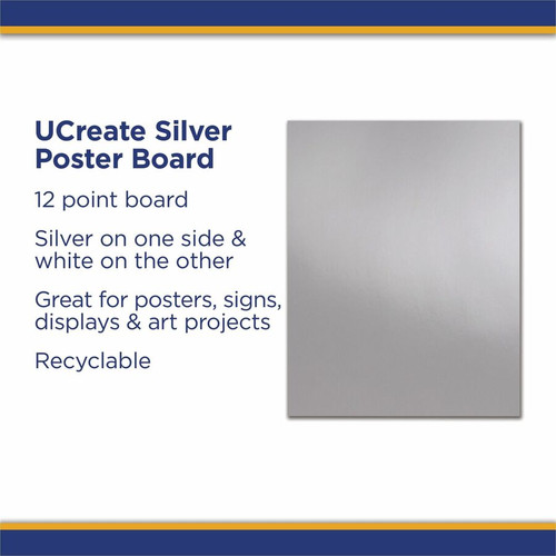 UCreate Metallic Poster Board - Classroom, Poster, Mounting, Project - 25 / Carton - Gray (PACP54991)