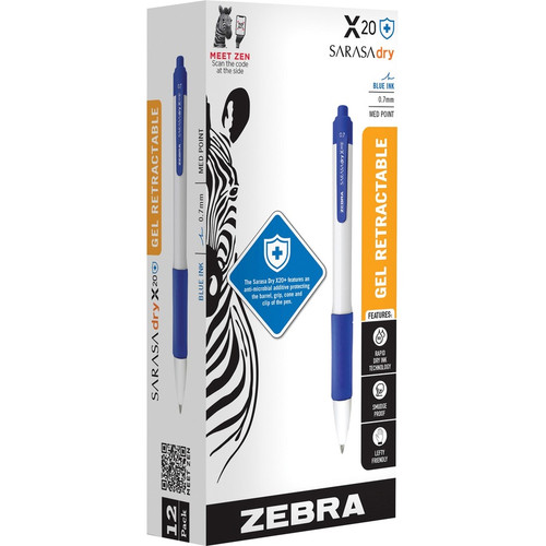 Zebra SARASA dry X20+ Retractable Gel Pen - Medium Pen Point - 0.7 mm Pen Point Size - Conical Pen (ZEB41620)