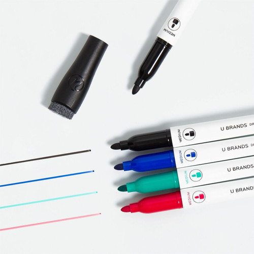 U Brands Low-Odor Dry-Erase Markers with Erasers - Medium Marker Point - Tapered Marker Point Style (UBR3980U0012)