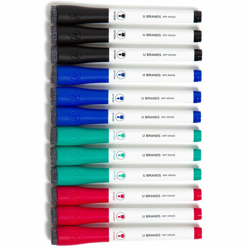 U Brands Low-Odor Dry-Erase Markers with Erasers - Medium Marker Point - Tapered Marker Point Style (UBR3980U0012)
