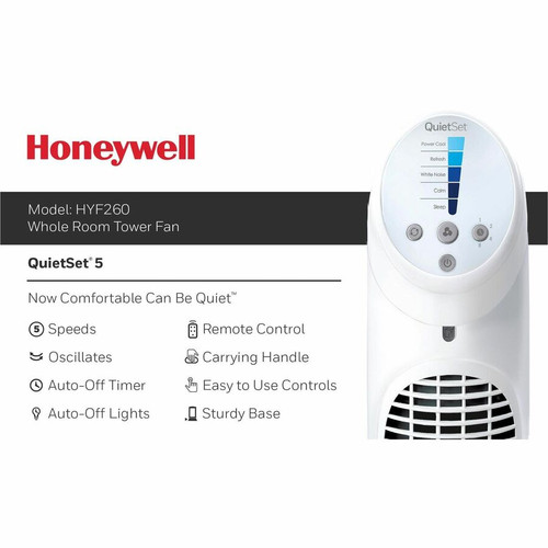 Honeywell QuietSet 5 Tower Fan - 5 Speed - Oscillating, Remote, Timer-off Function, Quiet, Sturdy, (HWLHYF260)