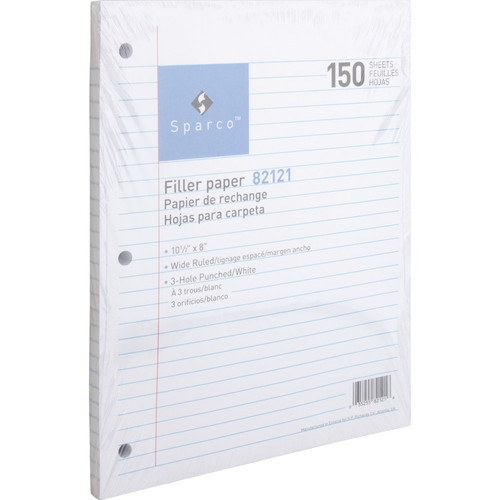 Sparco 3HP Filler Paper - 150 Sheets - Wide Ruled - 16 lb Basis Weight - 8" x 10 1/2" - White Paper (SPR82121)