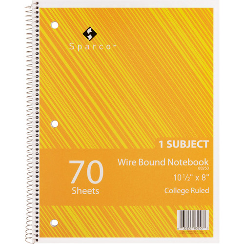 Sparco Wirebound Notebook - 70 Sheets - Wire Bound - College Ruled - Unruled Margin - 16 lb Basis - (SPR83253)